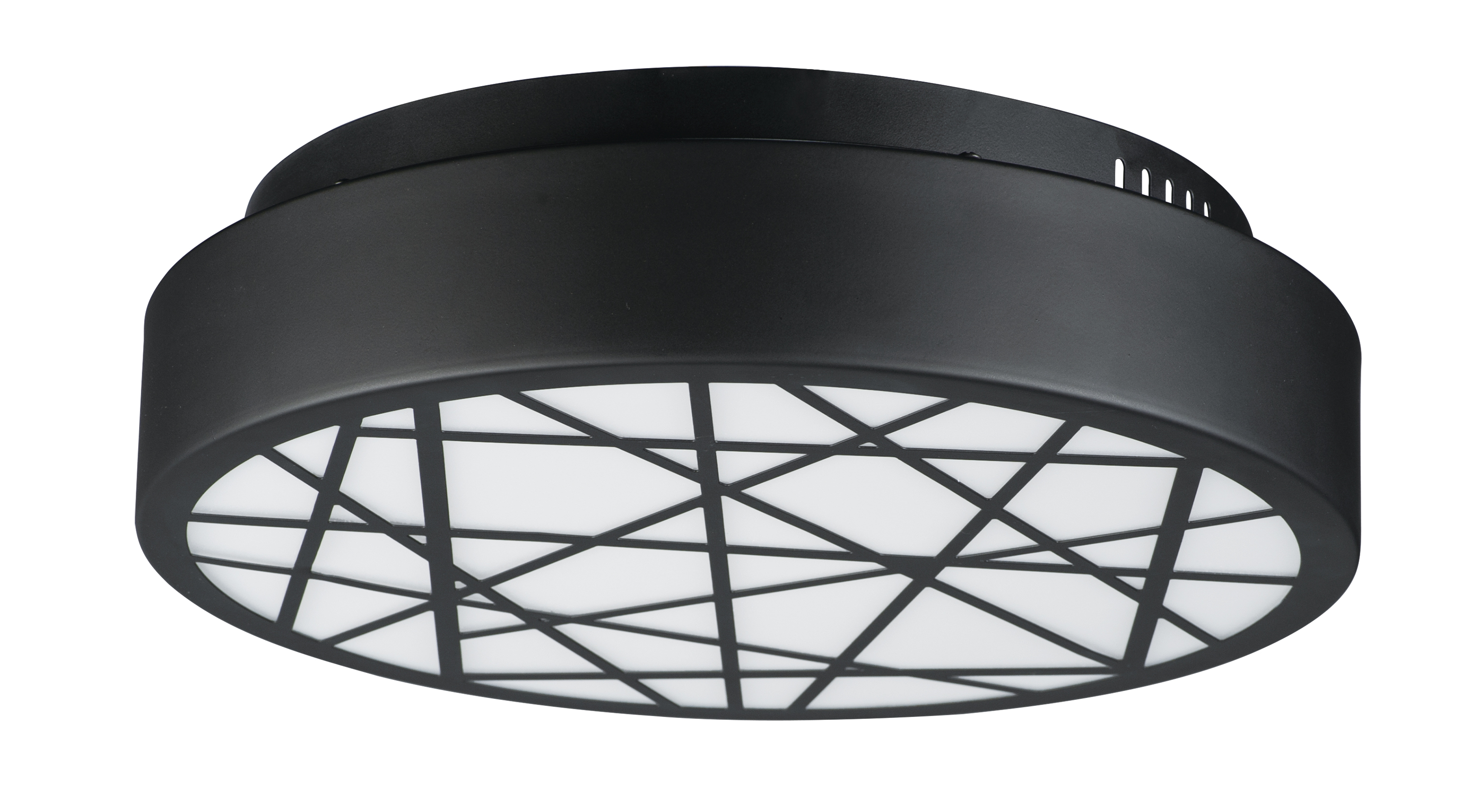 This large-scale LED flush mount delivers impressive 1800-lumen output in a contemporary black finish. The signature Inca pattern on the acrylic diffuser adds visual interest while providing excellent ambient lighting for spacious interiors.