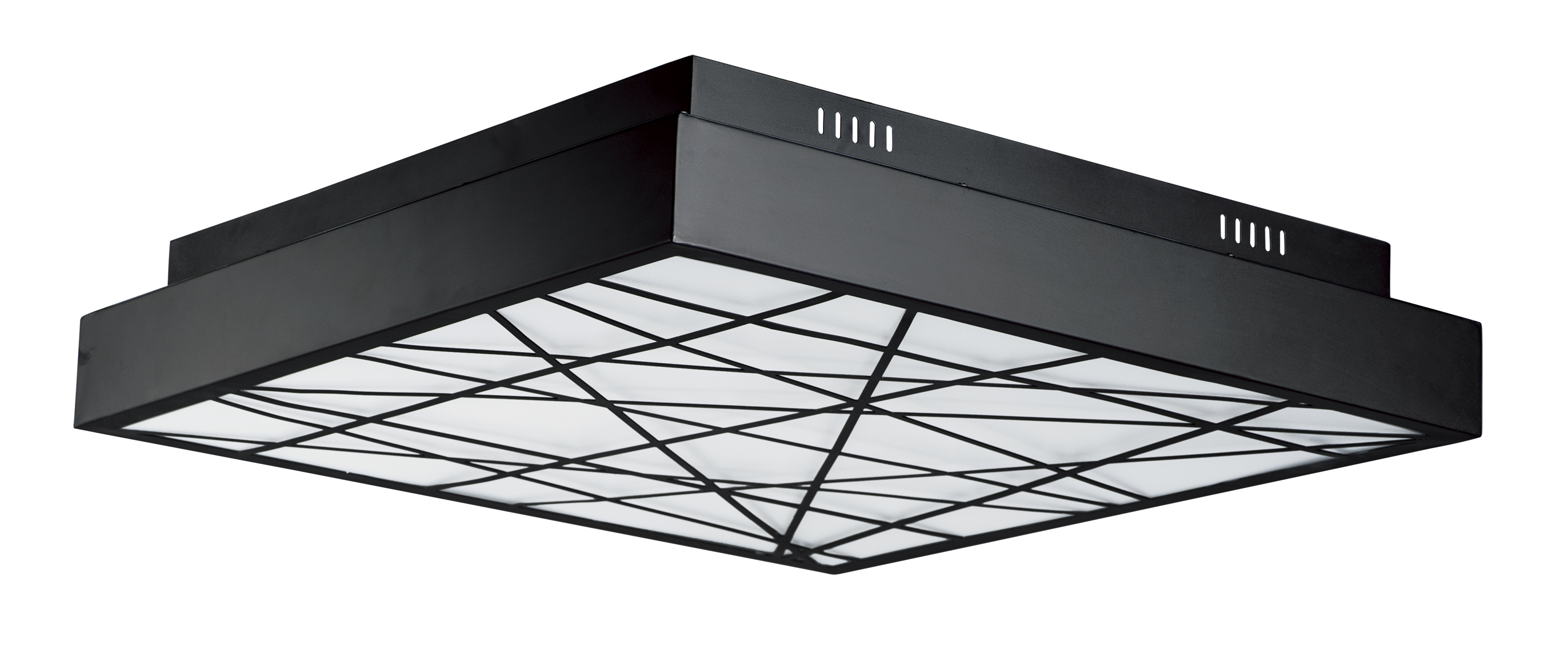 This large-scale LED flush mount delivers exceptional illumination with 4900 lumens, perfect for spacious interiors. The black finish and decorative Inca pattern bottom add contemporary style while providing practical, energy-efficient lighting.