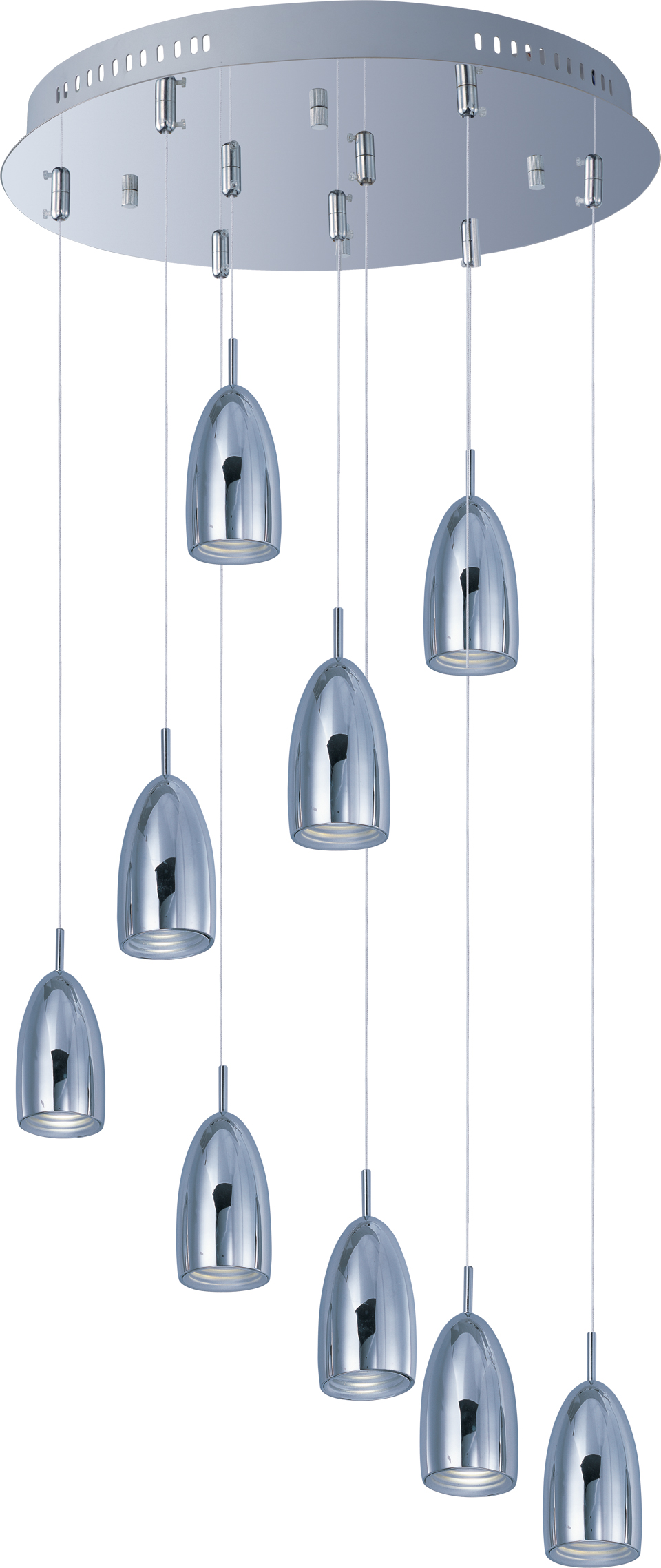 The Bullet collection offers a striking contemporary design with nine adjustable polished chrome cones that let you create a custom lighting arrangement. Energy-efficient LED technology provides warm 3500K light with an impressive 40,000-hour lifespan.