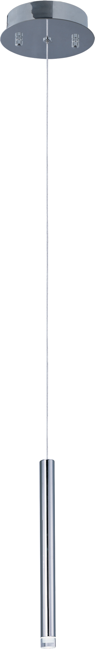 The Picolo mini pendant features a polished chrome tubular design with integrated LED lighting that radiates from the bottom through a clear acrylic diffuser, creating a modern ambient glow perfect for compact spaces.