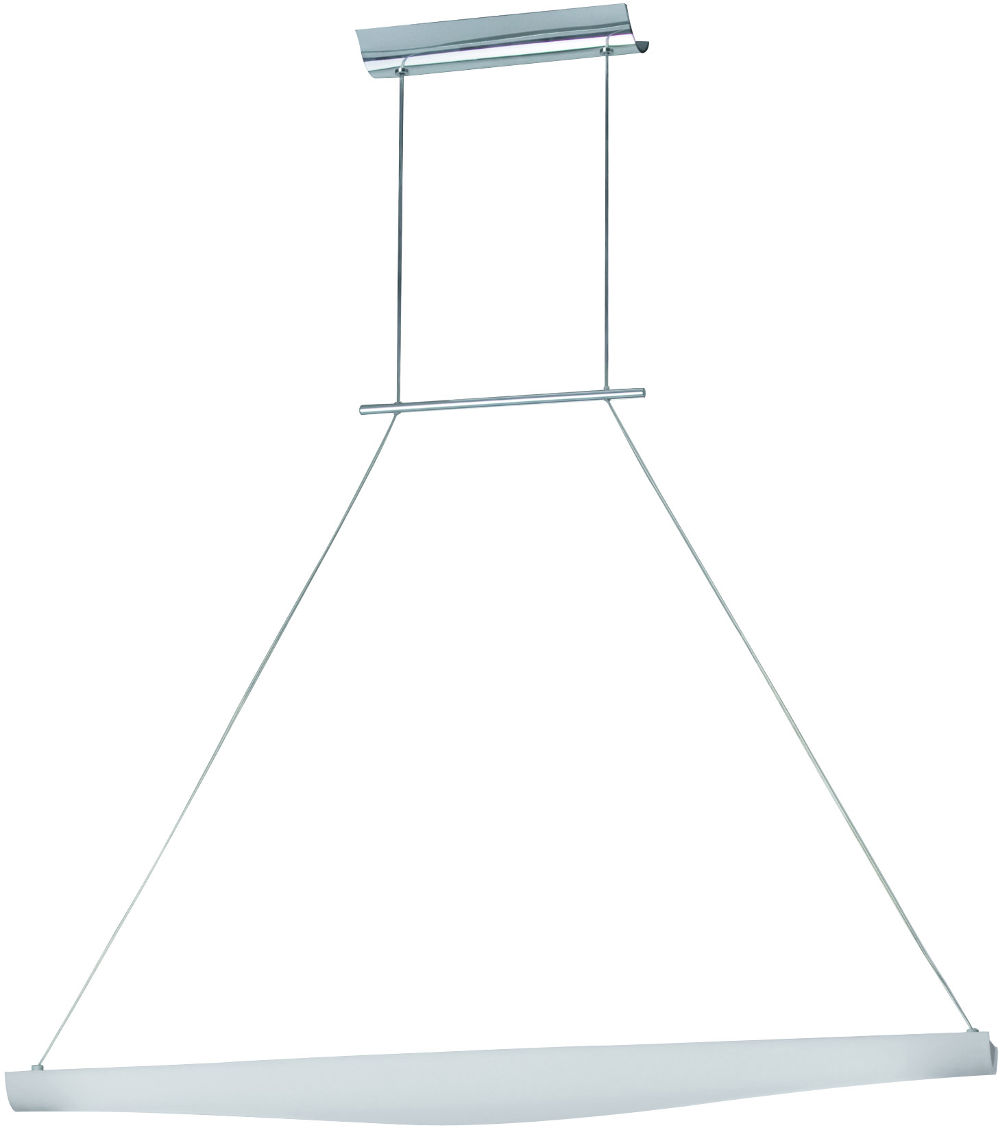 The Krisp Linear Pendant delivers bright, efficient fluorescent lighting in a minimalist package. Its white acrylic shade and polished chrome hardware create a clean aesthetic perfect for modern spaces.