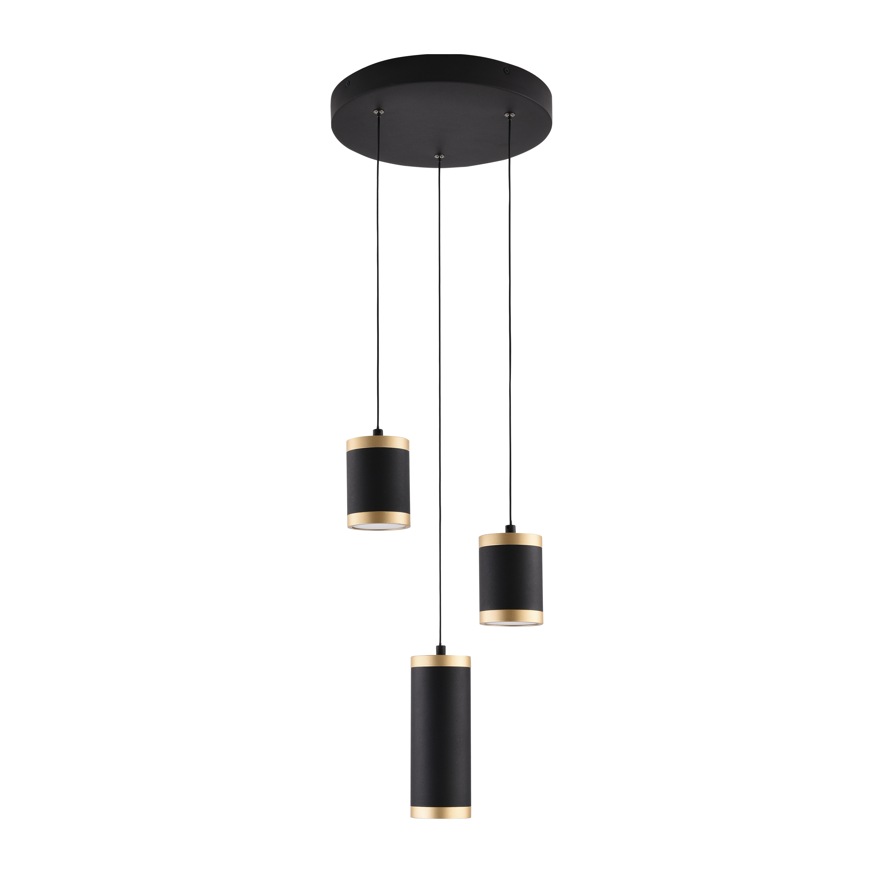 The Cuff pendant combines sleek matte black cylinders with elegant gold-cuffed edges for a contemporary look. Integrated LED technology delivers warm 3000K light at an economical price point, perfect for kitchen islands and dining areas.