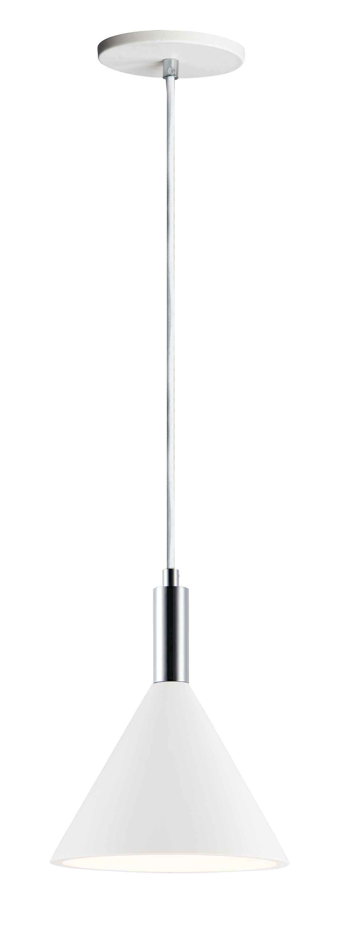 The Funnel pendant combines industrial materials with refined finishes, featuring a heavyweight gypsum cone shade that directs focused downward light. Polished chrome accents add sophistication to this energy-efficient LED fixture.