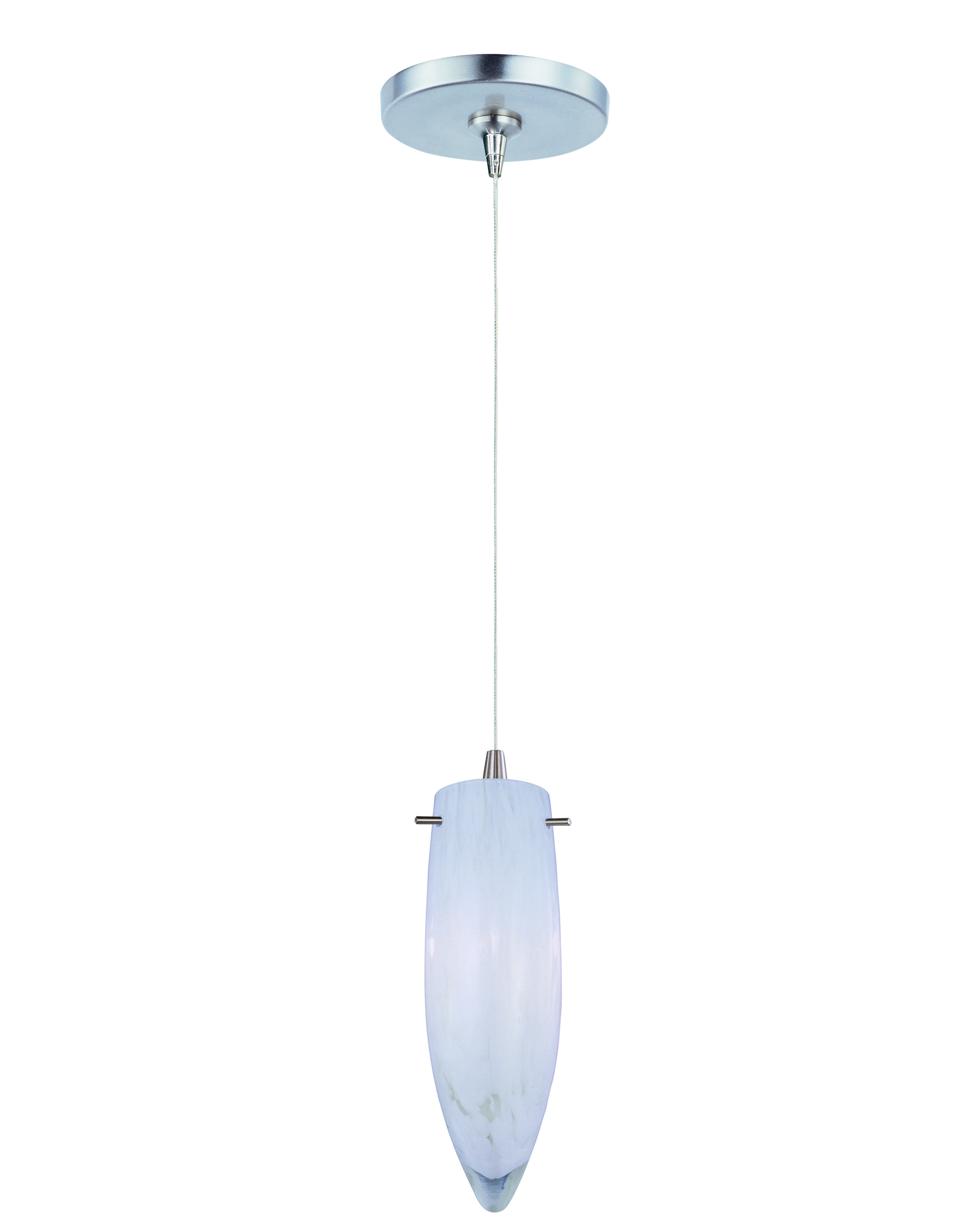 The White Cirrus mini pendant delivers focused task lighting in a sleek, compact form. Its white glass shade and satin nickel finish create a clean, modern aesthetic perfect for smaller spaces or clustered installations.